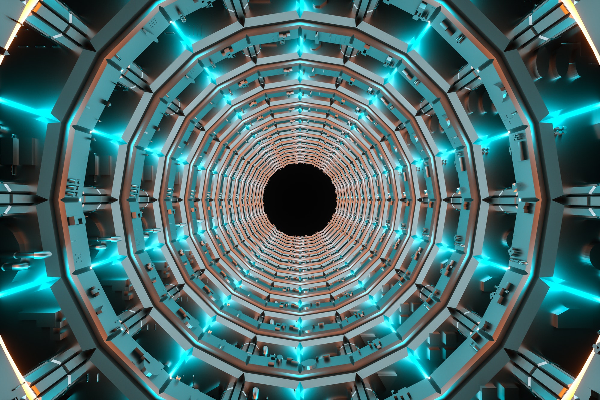 3D Illustration. Futuristic sci-fi tunnel corridor