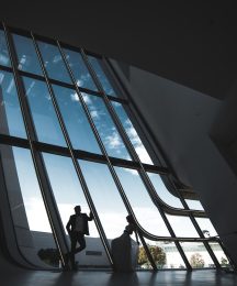 Wedding couple in a futuristic building