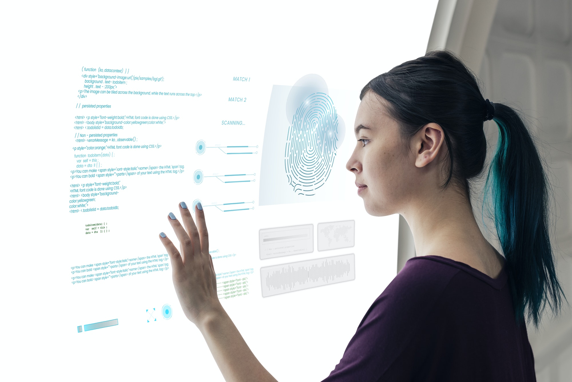 Girl coding on a interactive screen